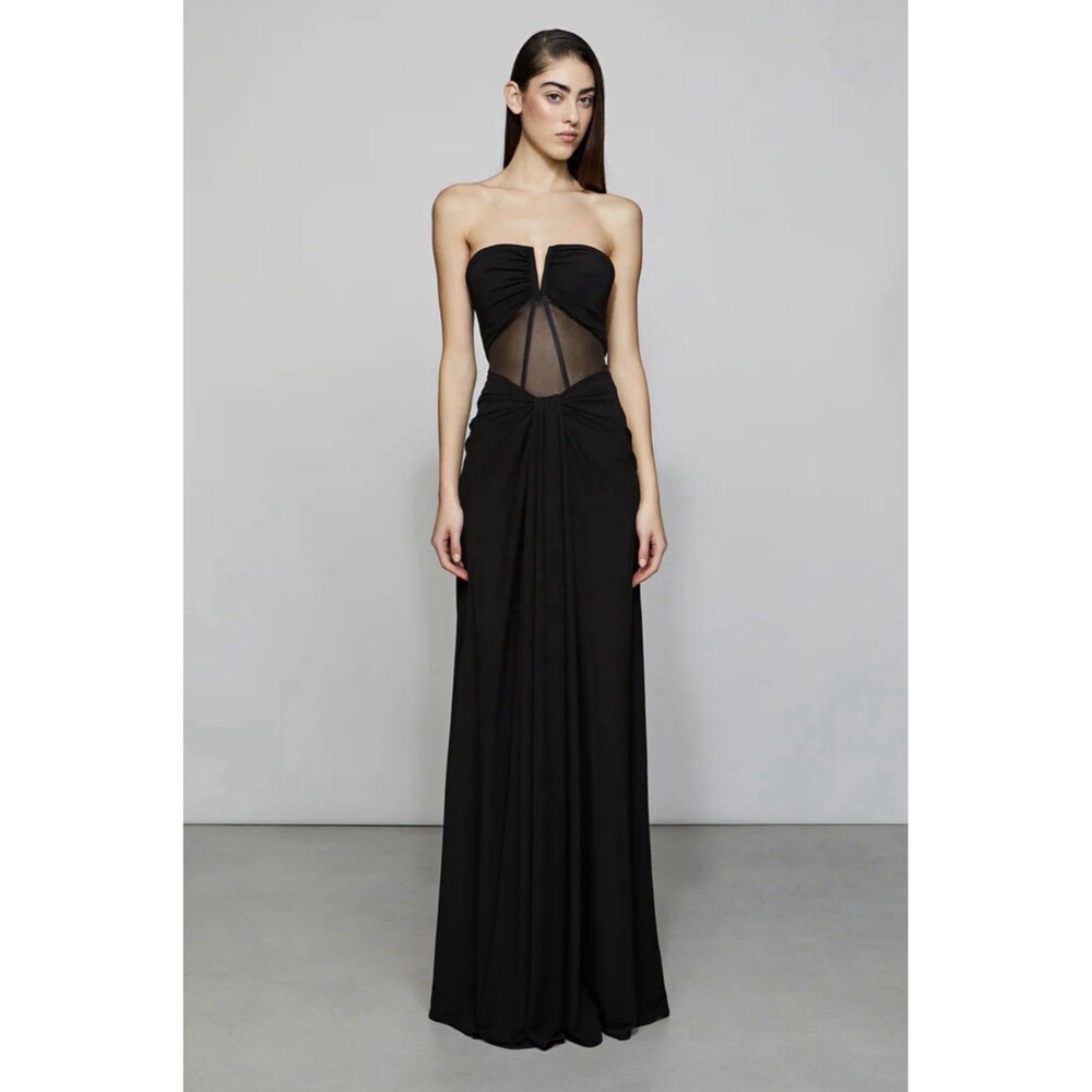 ET OCHS Mabel Dress Black Formal Sheer Panel Prom Gala Red Carpet Gown Size 10